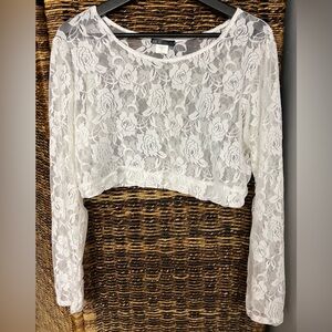 Khrtus- Womens Lace Crop Long Sleeve pull over, Size: Large‎
